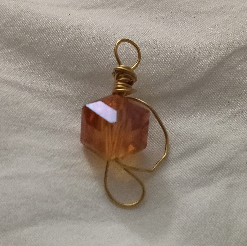 Topaz crystal gold plated wire wrapped statement pendant hand crafted iridescent